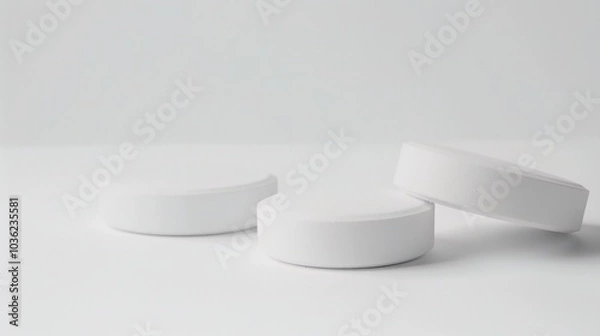 Fototapeta White medicine pill tablet on white background - a symbol of purity and healing. This pristine white pill on an equally white backdrop represents the potential for health and recovery