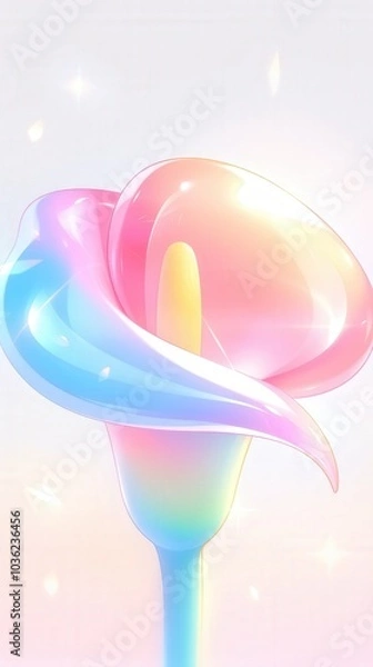 Fototapeta A delicate opal lily blooms with soft pastel tones on a serene white canvas, capturing the essence of tranquility and beauty