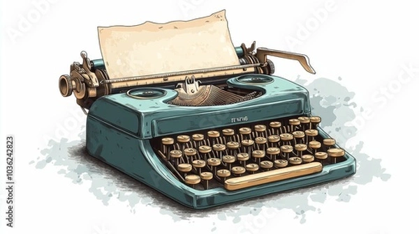 Fototapeta Illustration for a vintage typewriter with a half-written letter 
