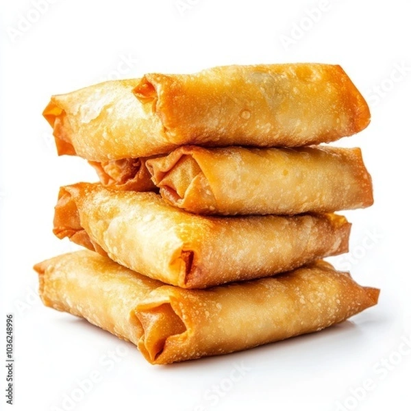 Fototapeta Stacking of egg rolls food isolated white background
