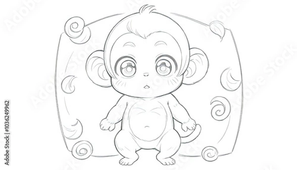 Obraz A cute cartoon monkey character design sketch.