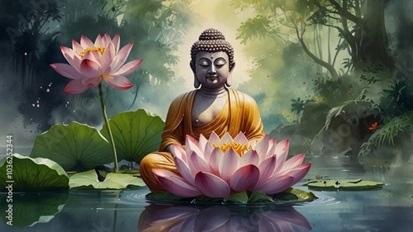 Obraz buddha with lotus flower and lotus