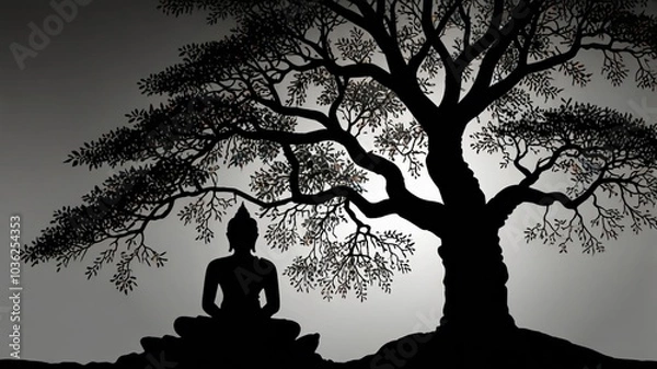 Fototapeta silhouette of a person sitting on a tree