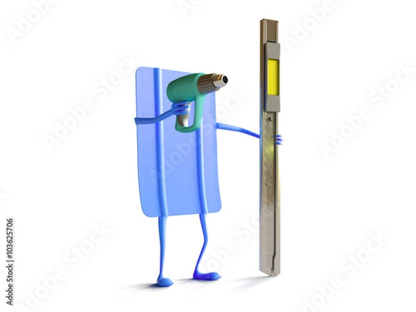 Fototapeta Car wrapping squeegee character isolated