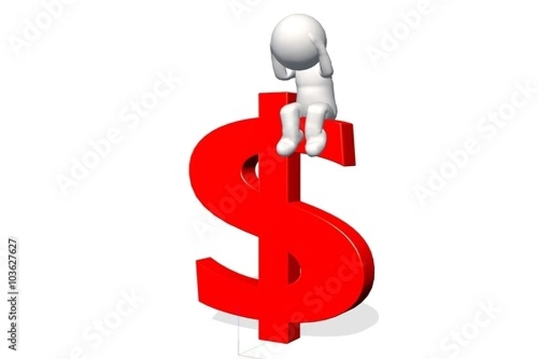 Fototapeta 3d man with red dollar sign