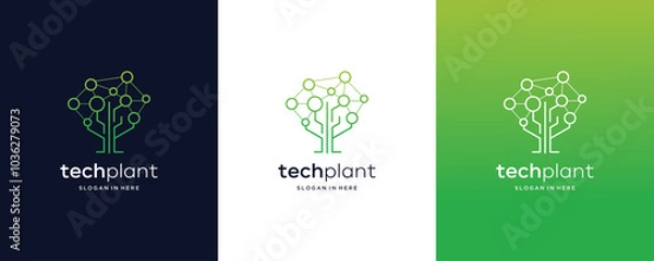 Fototapeta tree tech circuit vector logo design template. Innovative digital technology concept business icon