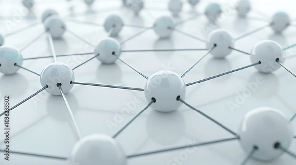 Fototapeta 3D network of white spheres connected by lines, symbolizing connectivity and technology
