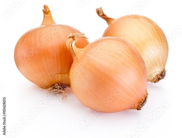 Obraz Three onion golden bulbs isolated on white background
