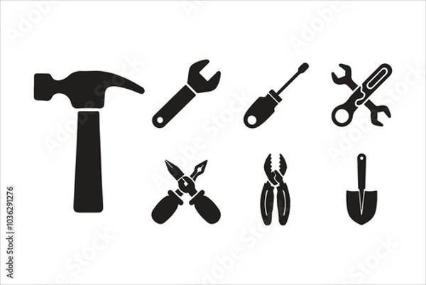 Fototapeta Workshop tools icon set with Black color on white background