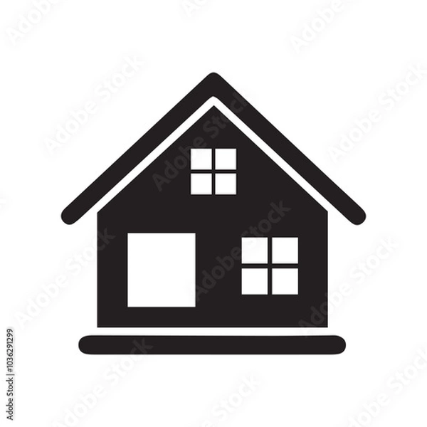 Fototapeta Black silhouette house vector art illustration on white background with window and door
