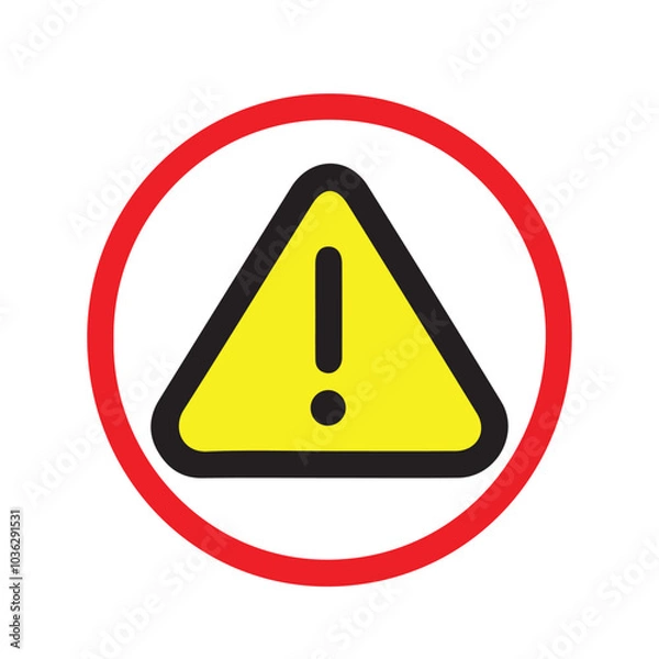 Fototapeta Danger alert icon vector art illustration on white background. icon with Red circle, Black are and yellow.