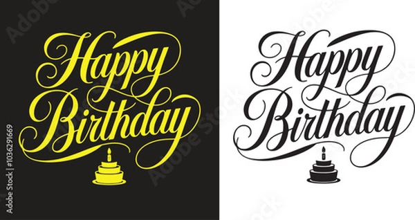 Fototapeta Happy Birthday symbol typography for t shirt and text use on black and yellow color on white background