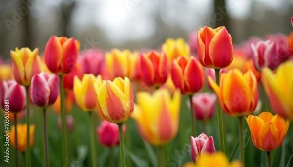Fototapeta  Blooming with joy  A vibrant field of tulips