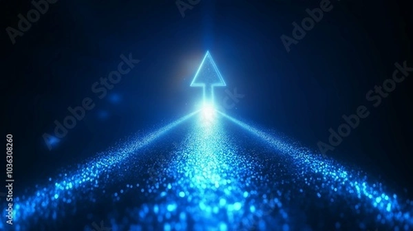 Fototapeta Futuristic Arrow Pointing Upwards in Blue Light