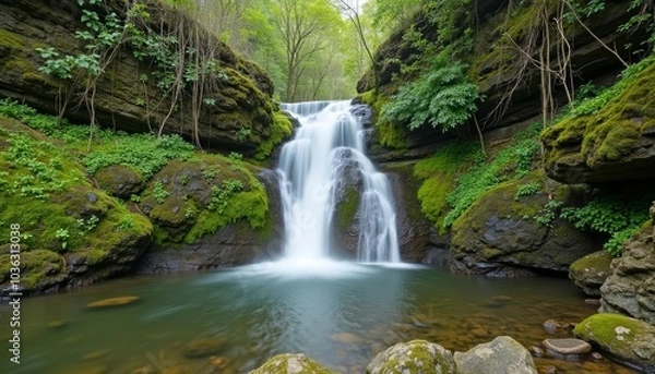 Obraz  Natures serene beauty in a waterfalls embrace