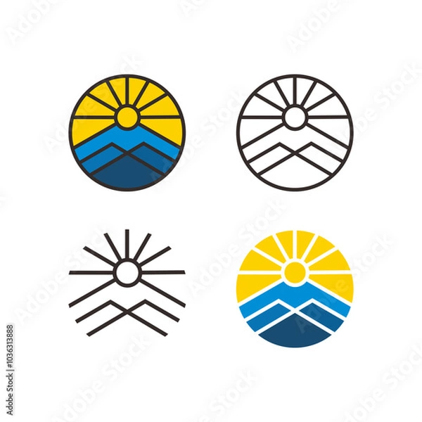 Fototapeta abstract vector design logo template modern symbol simple logo icon sun mountain lake landscape