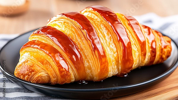 Fototapeta Caramelized Crust and Buttery Layers: Warm Croissants Fresh Out of the Oven