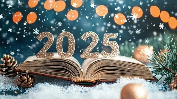 Fototapeta Clear backdrop featuring "2025" vector illustration for New Year.