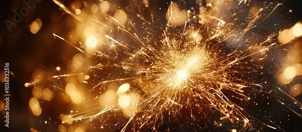 Fototapeta Golden hues in fireworks designed for a transparent overlay.