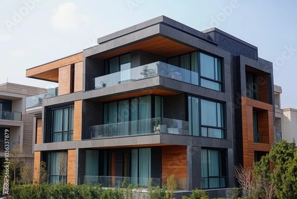 Obraz Modern House with Balconies and Glass Windows