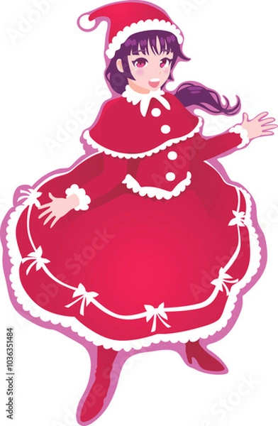 Fototapeta メリークリスマス生誕祭でサンタのコスプレ衣裳を着て楽しむ可愛い少女（ベクターEPS）