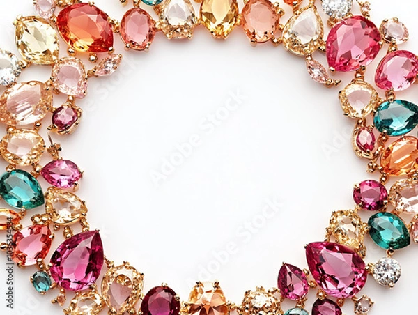 Fototapeta a framed mirror with pink and gold gems and diamonds