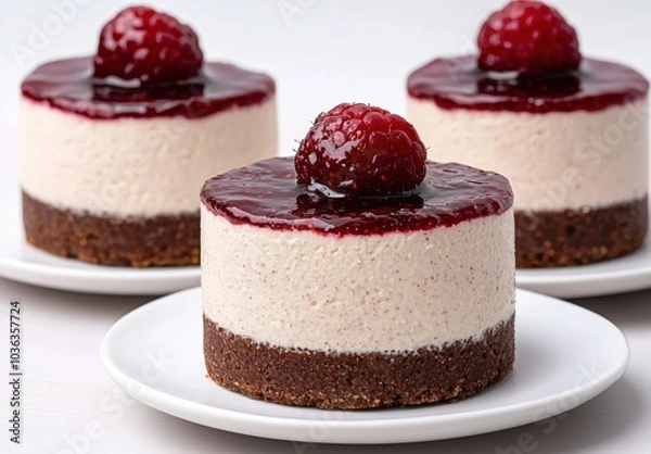 Fototapeta Delicious raspberry cheesecake dessert