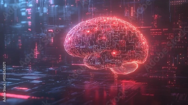 Fototapeta A glowing digital brain composed of circuit board patterns