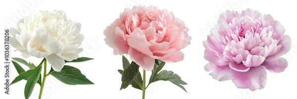Obraz A single peony in full bloom with voluminous, layered petals, isolated on a transparent background