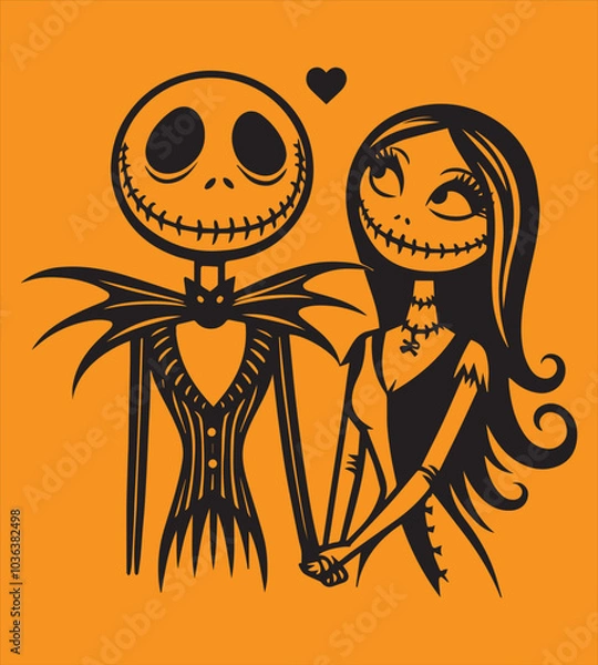 Obraz Jack and sally halloween silhouette vector
