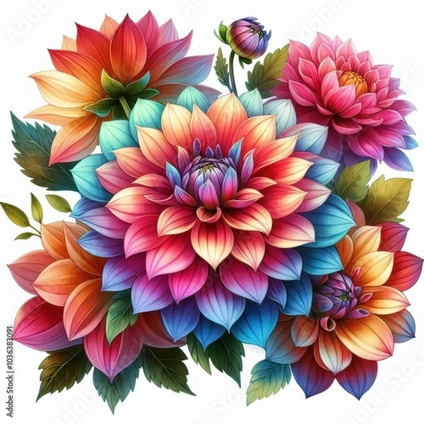 Obraz Colorful Dahlia Flowers with White Background.