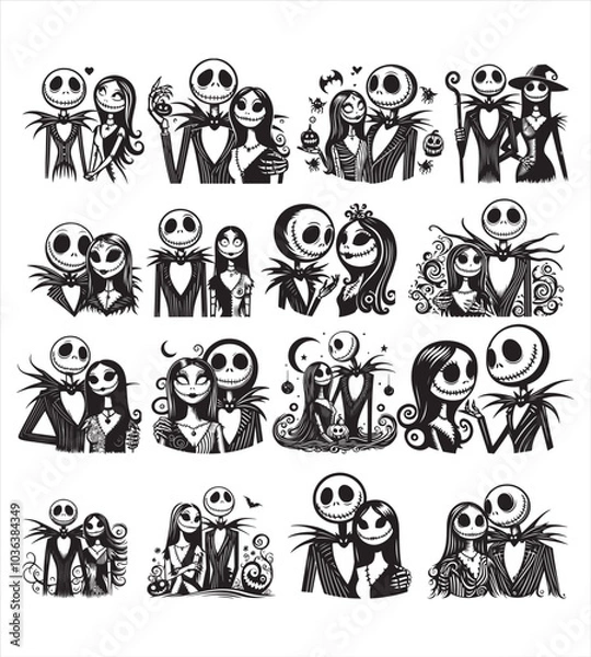 Obraz Jack and sally halloween silhouette vector