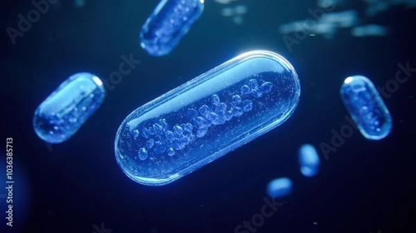 Fototapeta Abstract representation of microorganisms in blue tones, showcasing details in a scientific context.