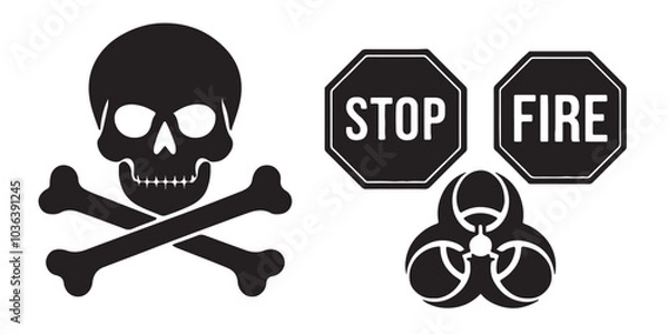 Fototapeta Black danger icon set vector art illustration on white background