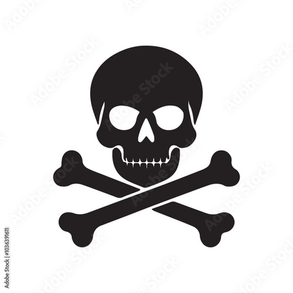 Fototapeta Skull Danger Black icon vector art illustration on white background
