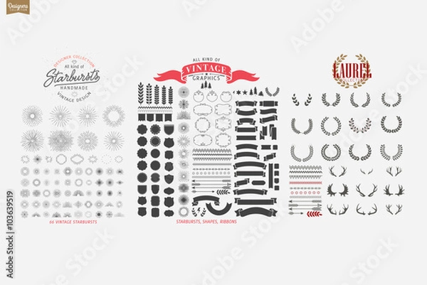 Fototapeta Premium design elements. Starbursts, frames and ribbons Designers Collection