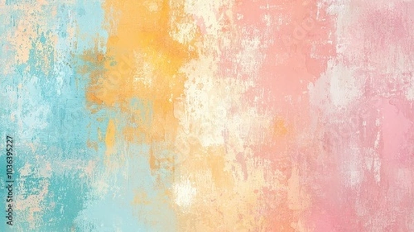 Fototapeta A textured abstract background featuring soft pastel colors of yellow, peach, pink, and turquoise, creating a warm, inviting atmosphere.