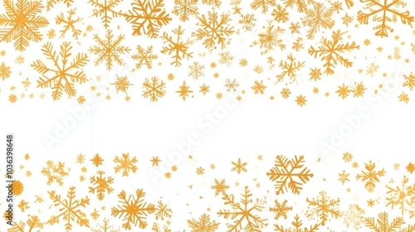 Fototapeta Yellow Snowflakes of Various Sizes xMas on White Background