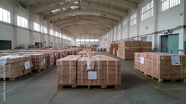 Obraz Efficient warehouse management organizing and storing pallets for optimal space utilization and inventory control