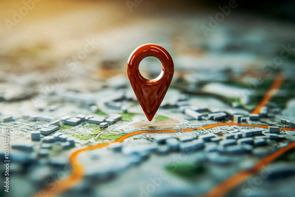 Fototapeta 3D Location Pin Route Icon Symbolizing GPS Navigation with Road Marker and Target Concept for Travel and Global Positioning