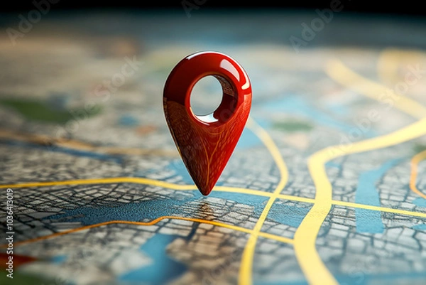 Obraz 3D Location Pin Route Icon Symbolizing GPS Navigation with Road Marker and Target Concept for Travel and Global Positioning