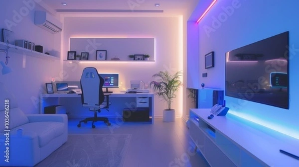 Obraz Minimalist tech room, soft lighting