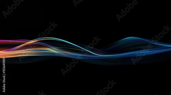 Fototapeta Abstract Colorful Waves on Black Background, Digital Art