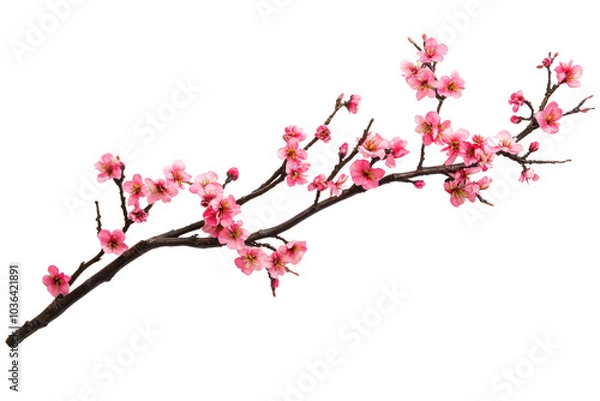 Fototapeta Cherry blossom branch isolated on transparent and white background.PNG image	