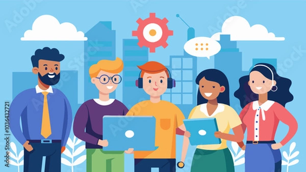 Fototapeta Looking for a reliable and free source for tech support Look no further than our community tech group where members are always happy to assist.. Vector illustration