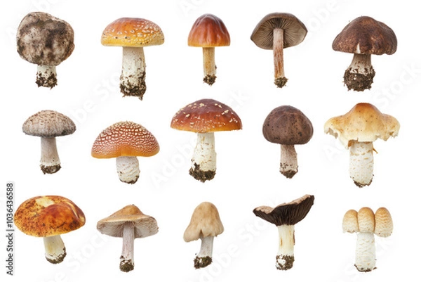 Fototapeta Mushroom identification  isolated on transparent background,PNG image.	