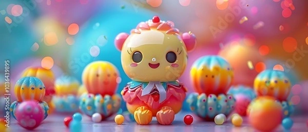 Fototapeta Whimsical colorful characters playfully gather in a dreamy fantasy world filled with joy and imagination