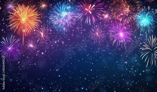 Fototapeta Vibrant Fireworks Display Against a Starry Night Sky