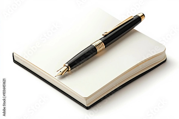 Obraz A sleek pen rests on an open, blank notebook, symbolizing creativity and the potential for ideas waiting to be written.