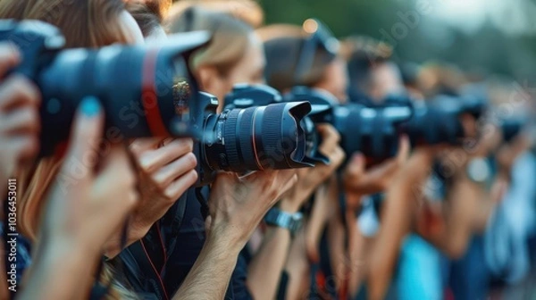Fototapeta Spectators capturing moments with cameras, photography, memory